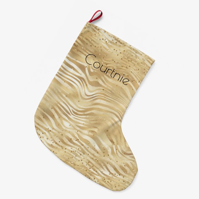 Guld White Ombre Zebra Confetti Sparkles        Stor Julstrumpa (Framsidan (Hängande))