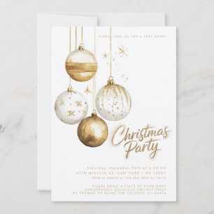 Guld White Ornaments Baubles jul Party Inbjudningar