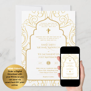 Guld White Ornate Catholical Nuptial Mass Bröllop Inbjudningar