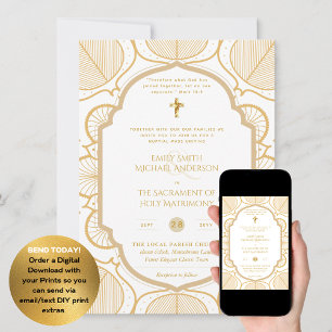Guld White Ornate Catholical Nuptial Mass Bröllop Inbjudningar
