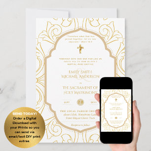 Guld White Ornate Catholical Nuptial Mass Bröllop Inbjudningar