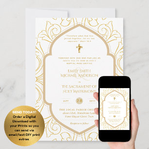 Guld White Ornate Catholical Nuptial Mass Bröllop Inbjudningar