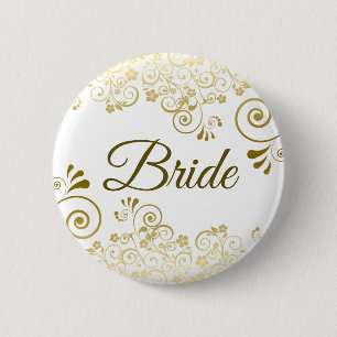 Guld & White Ornate Filigree Elegant bröllop Bride Knapp