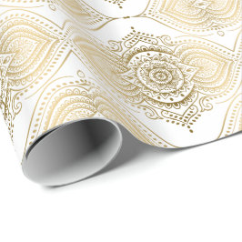 Guld & White Ornate Snöre Teardrops Mönster Presentpapper