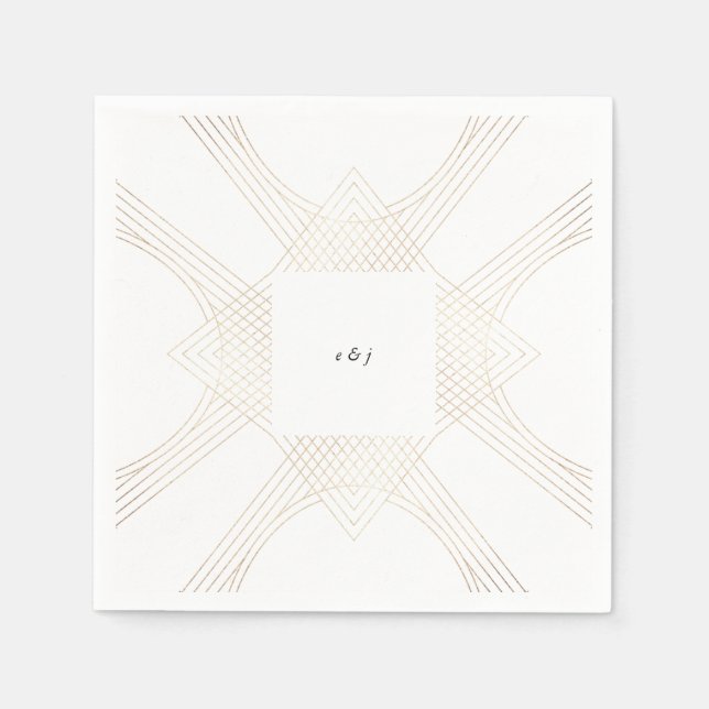 Guld White Oval Geometric Art Deco Gatsby Bröllop Pappersservett (Framsidan)