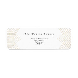 Guld White Oval Geometric Art Deco Gatsby Bröllop Returadress Etikett