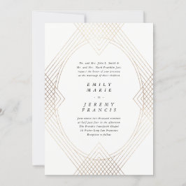 Guld White Oval Geometric Simple Modern Gatsby Inbjudningar