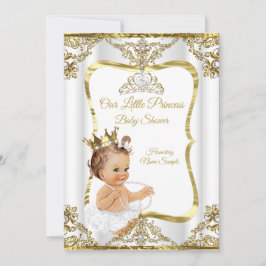 Guld White Pearl Princess Baby Shower Brunette Inbjudningar