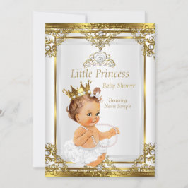 Guld White Pearl Princess Baby Shower Brunette Inbjudningar