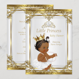 Guld White Pearl Princess Baby Shower Ethnic Inbjudningar