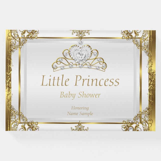 Guld White Pearl Princess Baby Shower Gästböcker (Framsida)