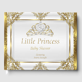 Guld White Pearl Princess Baby Shower Gästböcker