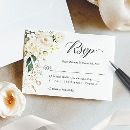 Guld White Peony Blommigt Bröllop Meal Reply OSA Kort