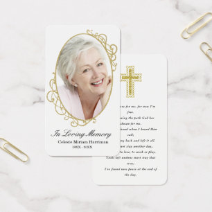 Guld White Photo Sympathy Funeral Prayer Card Visitkort