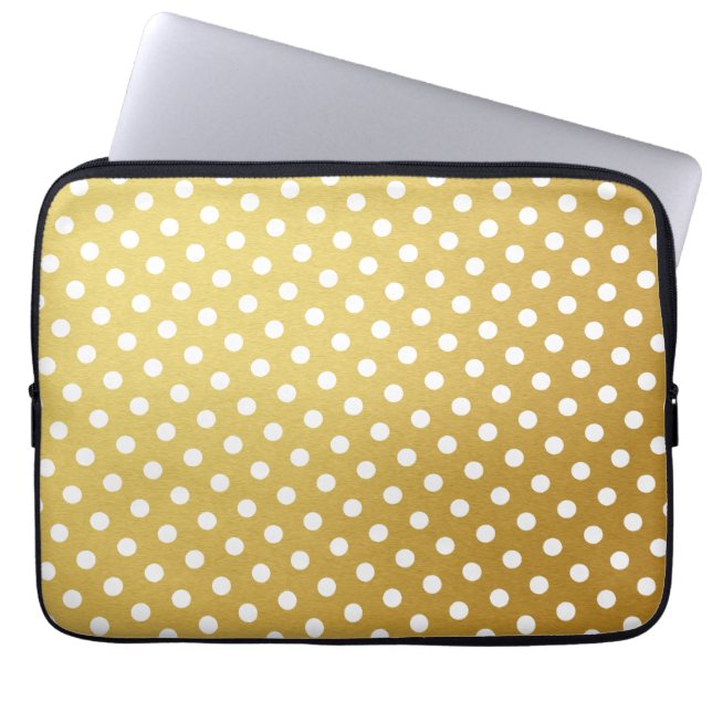 Guld & White Polka Dot Laptop sleeve (Framsidan)