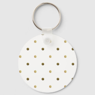 Guld White Polka dots Golden Dots on White Nyckelring