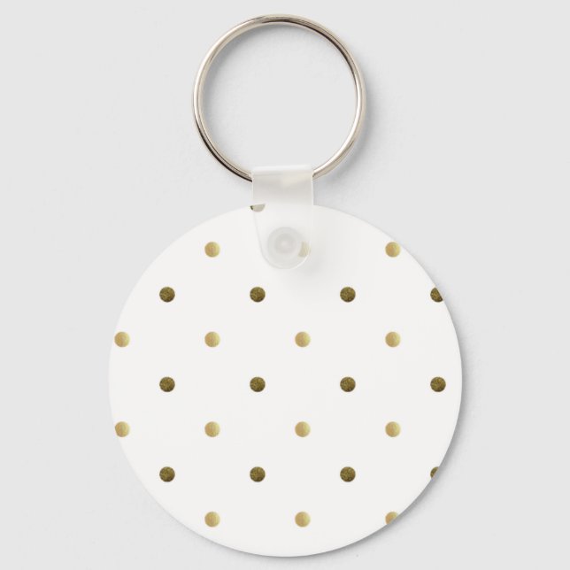 Guld White Polka dots Golden Dots on White Nyckelring (Framsida)