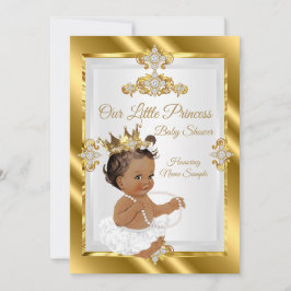 Guld White Princess Baby Shower Ethnic Inbjudningar