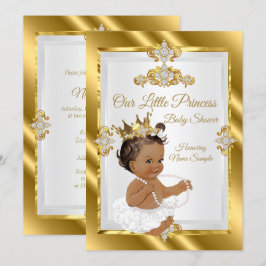 Guld White Princess Baby Shower Ethnic Inbjudningar
