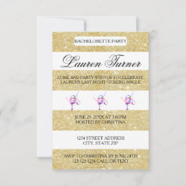Guld & White Rand - 3x5 Bachelorette-inbjudan Inbjudningar