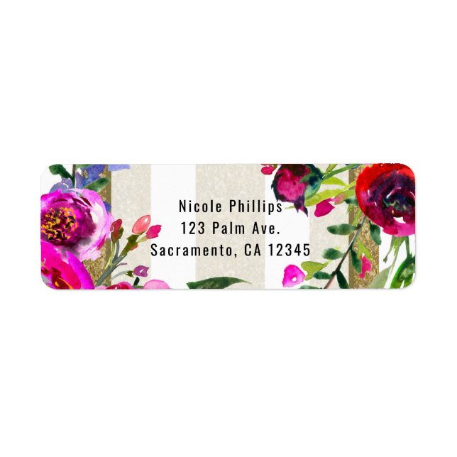Guld White Rand Bold Glam Blommigt Möhippa Returadress Etikett (Framsidan)