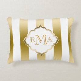 Guld & White Rand Geometric Mönster Prydnadskudde