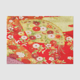 Guld White Red Japansk Kimono Blommigt Decoupage