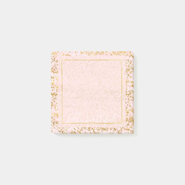 Guld White Rosa Confetti Post-it Block (Framsida)