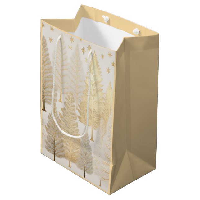 Guld White Silver jul Gräs Träd Gift Bag (Framsidan Vinklad)