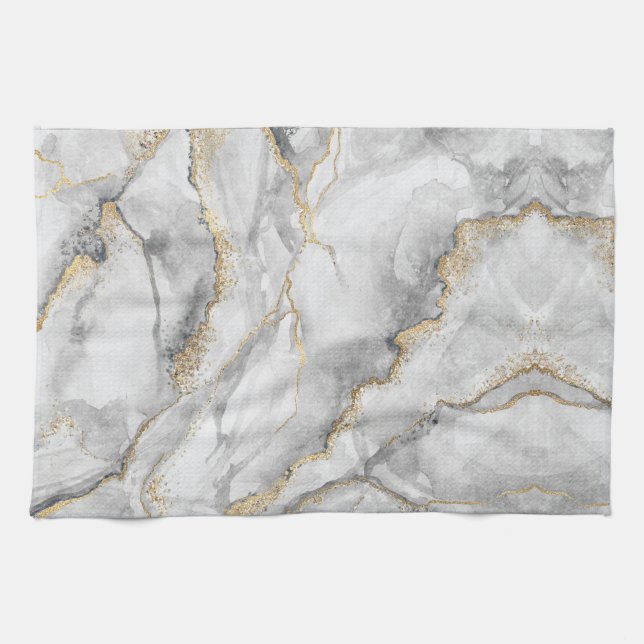 Guld White Silver Marble Söt Kökshandduk (Horisontell)