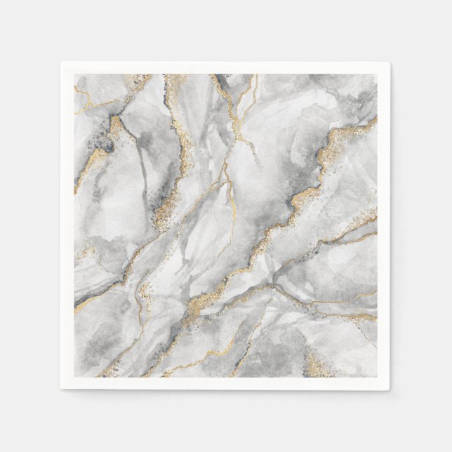 Guld White Silver Marble Söt Pappersservett (Framsidan)