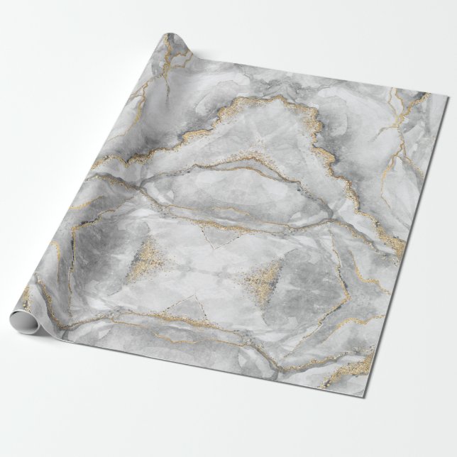 Guld White Silver Marble Söt Presentpapper (Utrullad)