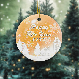 Guld White Snö House jul - nyår Julgransprydnad Keramik