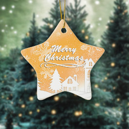 Guld White Snö House Julafton, nyår Julgransprydnad Keramik