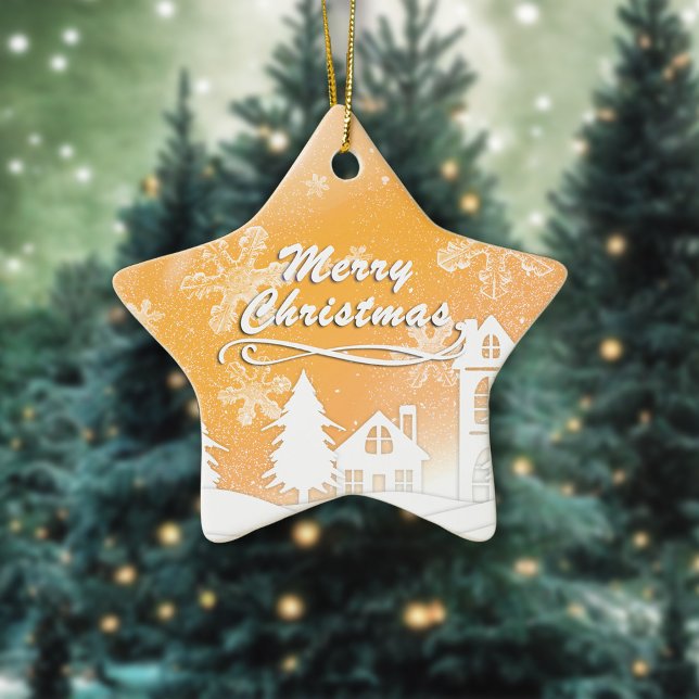 Guld White Snö House Julafton, nyår Julgransprydnad Keramik (Skapare uppladdad)