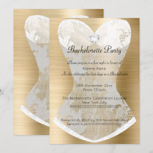 GULD WHITE SNÖRE CORSET BACHELORETTE-INBJUDAN INBJUDNINGAR