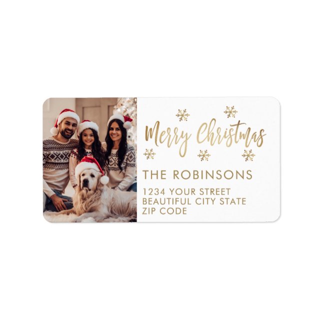 Guld White Snowflake-Returadressen Adressetikett (Framsidan)