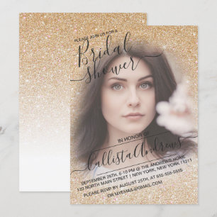 Guld White Sparkly Glitter Photo Möhippa Inbjudningar