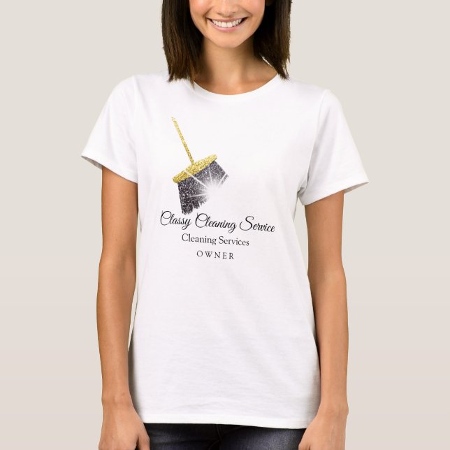 Guld White Städning Service Maid House behåller T Shirt (Framsida)