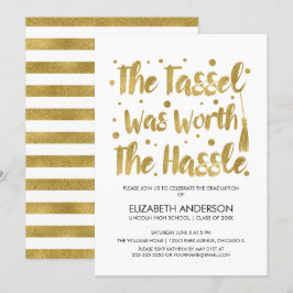 Guld & White Tassel Studenten Card Inbjudningar
