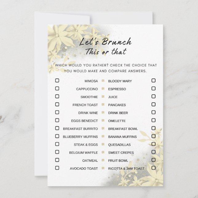 Guld White this eller Brunch Party Game Inbjudningar (Framsida)