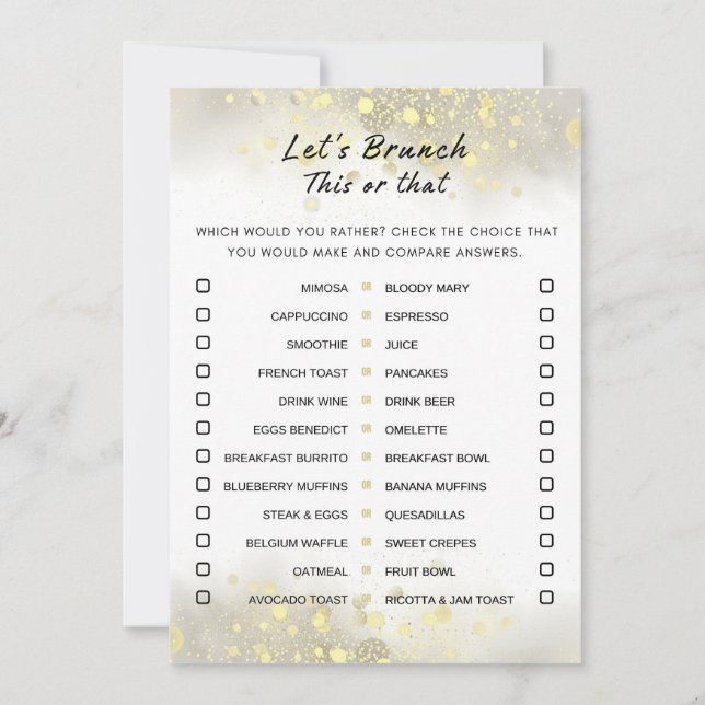 Guld White this eller Brunch Party Game Inbjudningar (Framsida)