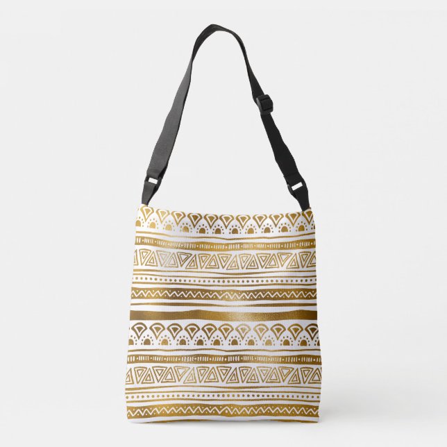 Guld & White Tribal Mönster Crossbody Bag Axelväska (Baksida)