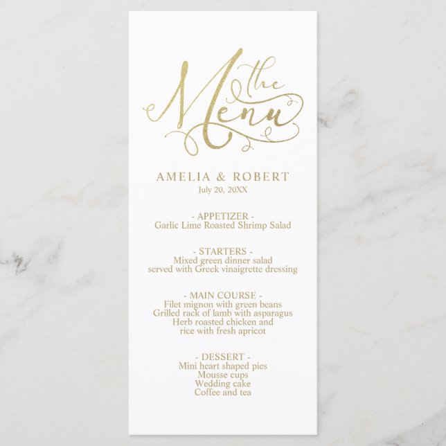 Guld White Whimsical Elegant Calligraphy Menu Meny (Framsida)
