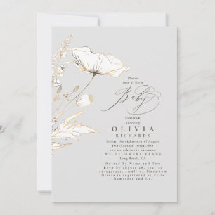 Guld Wildblommor Light Grått Elegant Baby Shower Inbjudningar