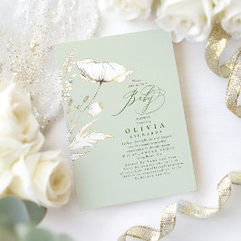 Guld Wildblommor Sage Grönt Elegant Baby Shower Inbjudningar