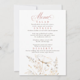 Guld Wildblommor White Bröllop Menu Inbjudningar