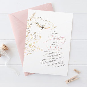Guld Wildblommy Dusty Rosa Chic Möhippa Inbjudningar