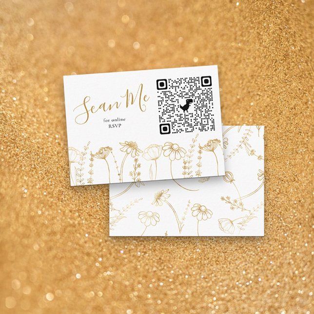 Guld Wildblomsketch Online OSA QR-kod Tilläggskort (QR Code RSVP Card in White & Gold, from my Wildflower Sketch collection)