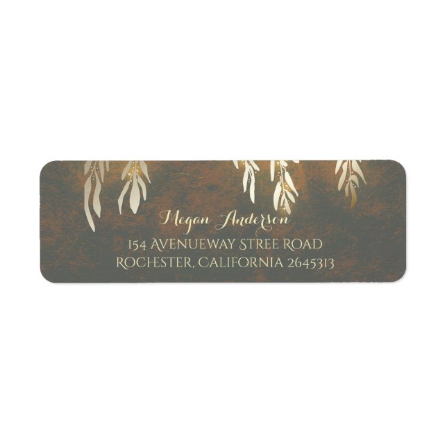 Guld Willow Träd Grenar Bröllop Returadress Etikett (Framsidan)